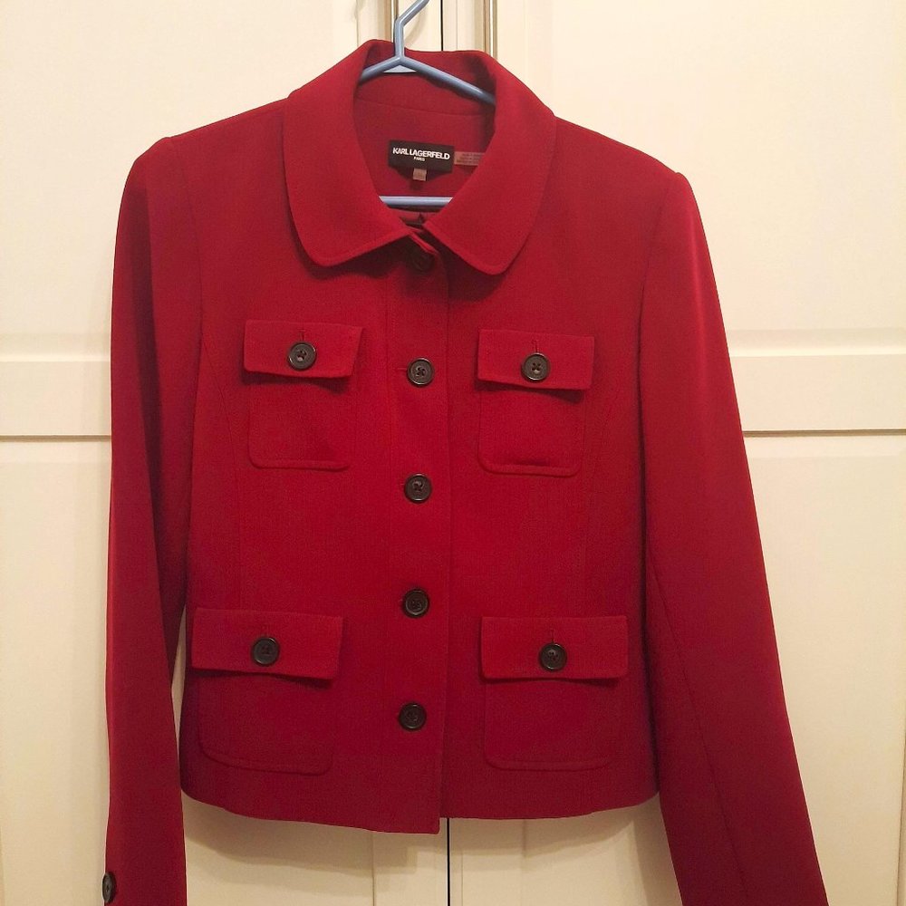 Karl Lagerfeld Paris Lined Burgundy Blazer